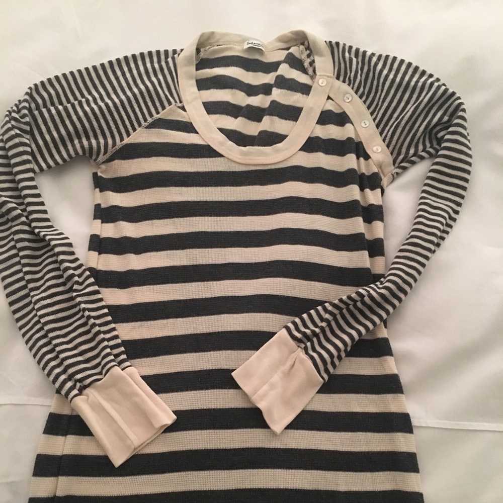Spendid Stripe Ribbed Long Sleeve Top Medium
