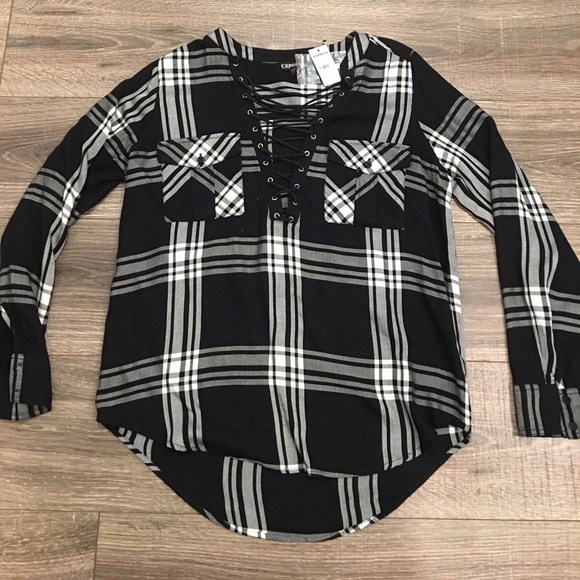 Express Tops - Express laced up long sleeve top