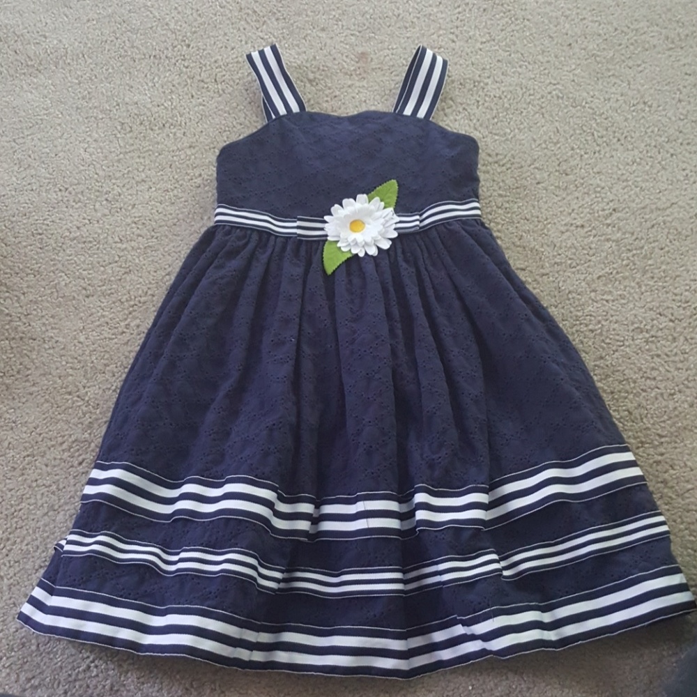 Girls navy and white dress