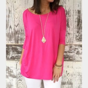 Hot pink 3/4 sleeve piko top