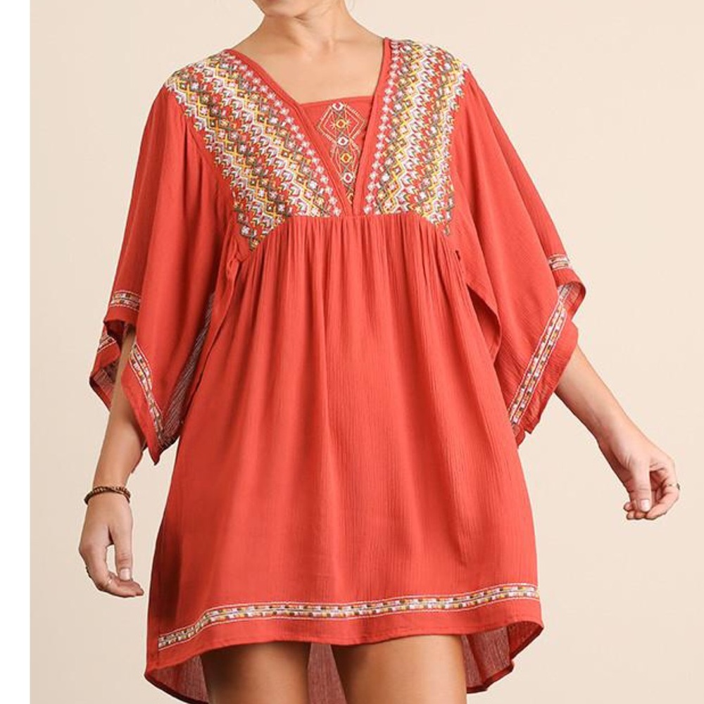 ❗️CLOSING SALE❗️Rust Embroidered  Boho Dress - Picture 2 of 4