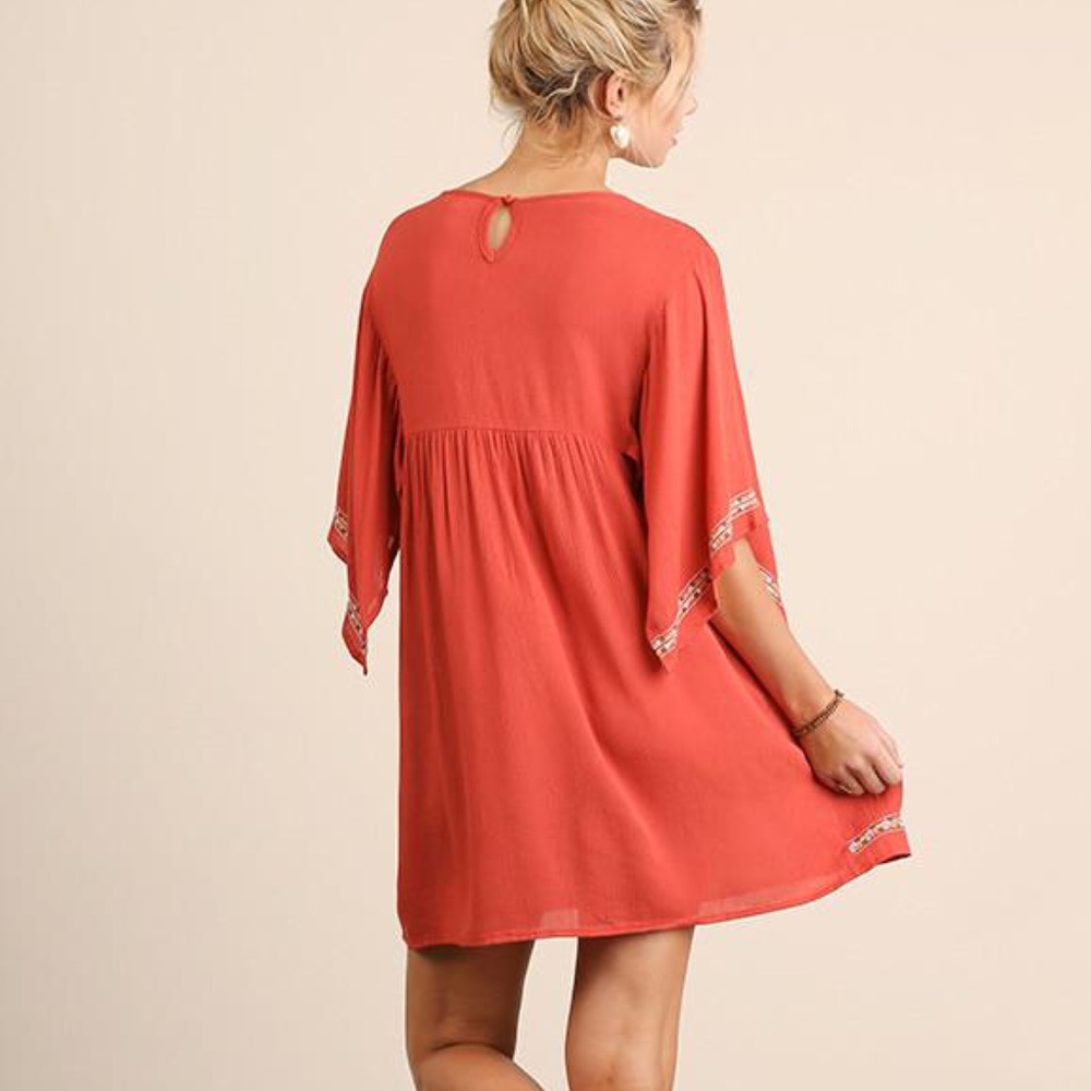 ❗️CLOSING SALE❗️Rust Embroidered  Boho Dress - Picture 3 of 4