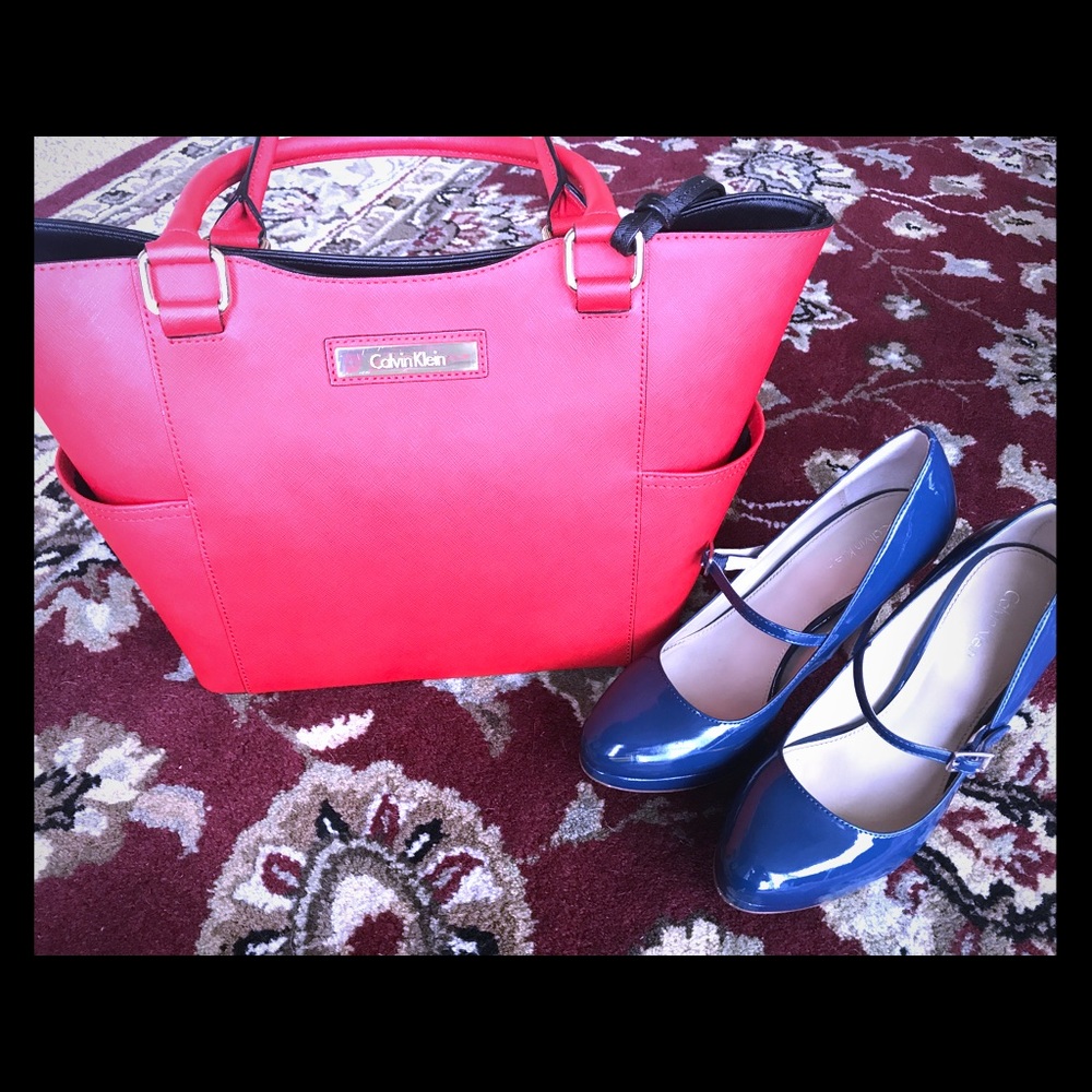 CK Calvin Klein red handbag purse bag medium