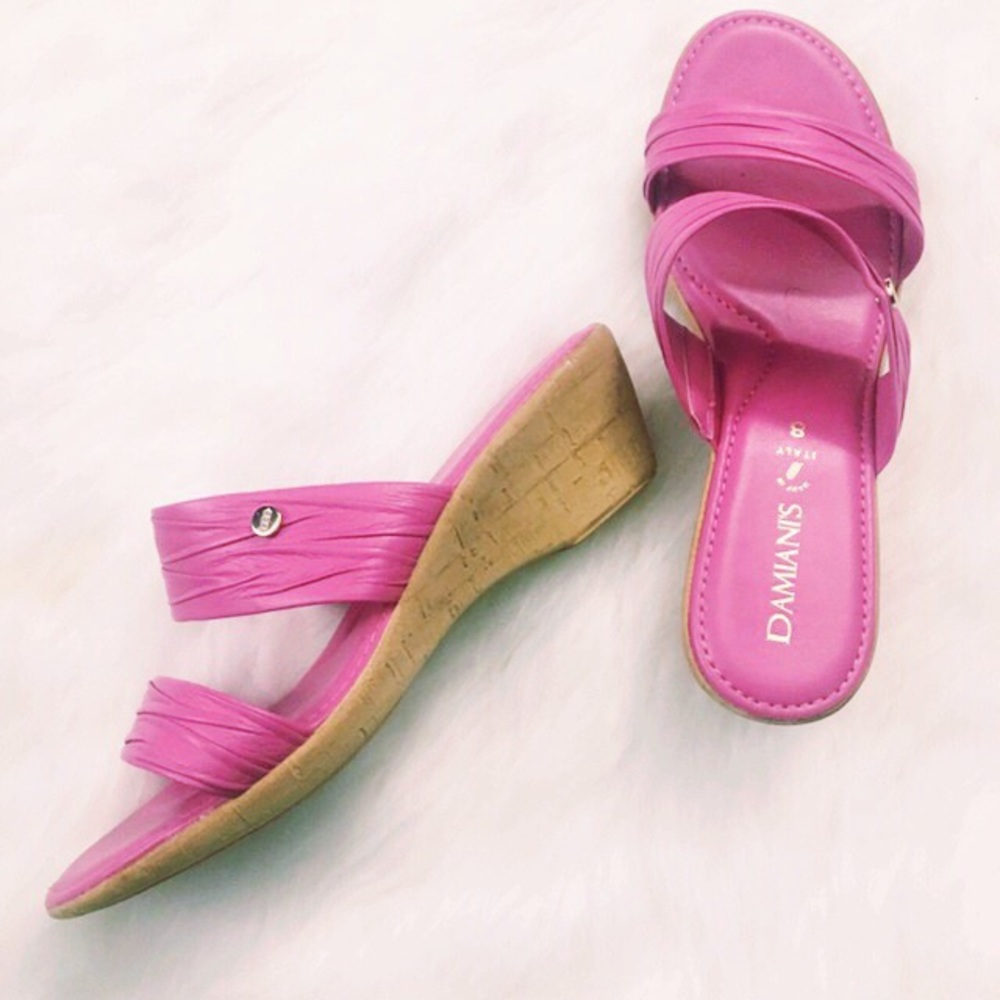 Pretty In Pink Italian Leather Cork Mini Wedges