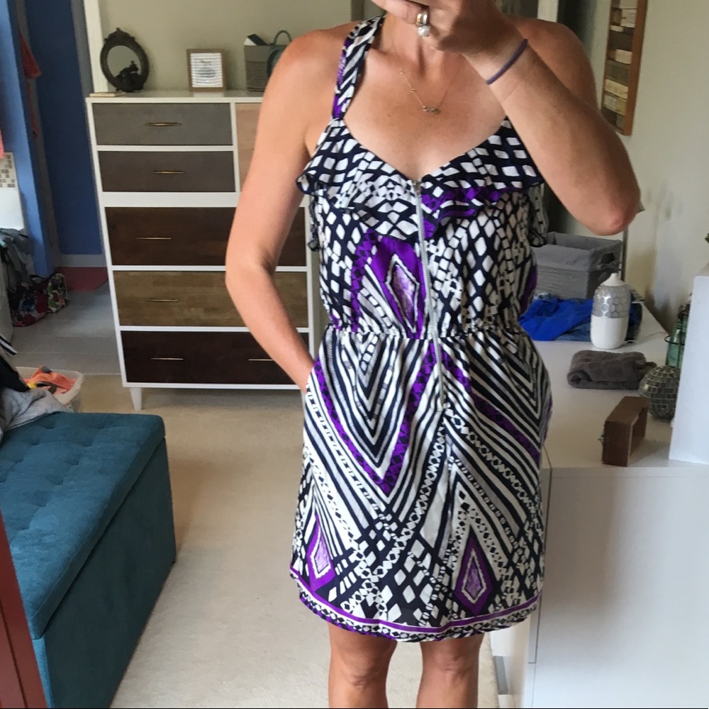 Racer back pocket zip up cocktail dress