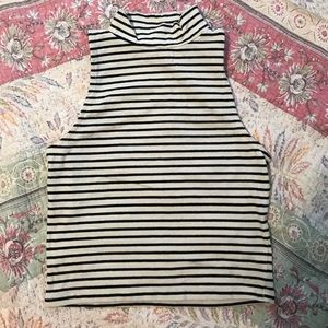 Sleeve less striped turtle neck crop top