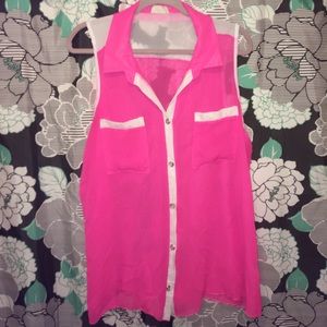 Sheer button up sleeveless top xL