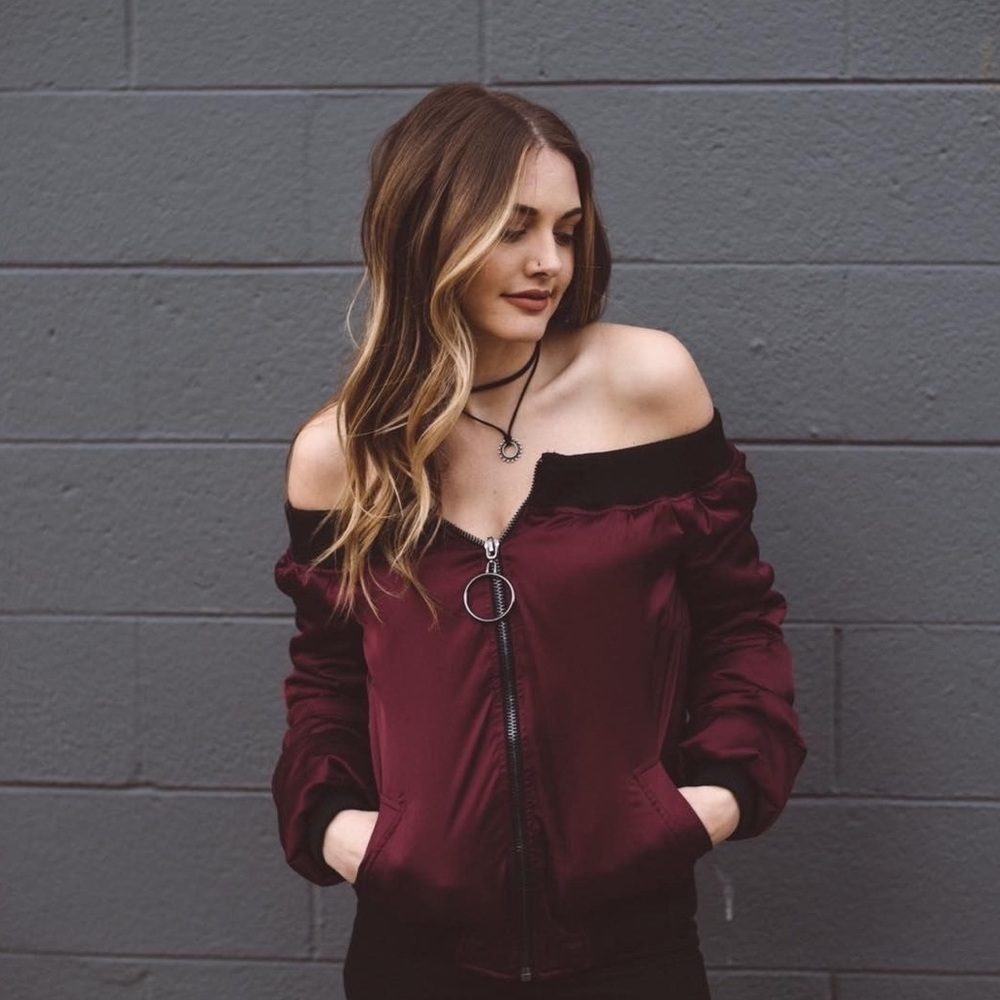Off Shoulder Bomber Jacket