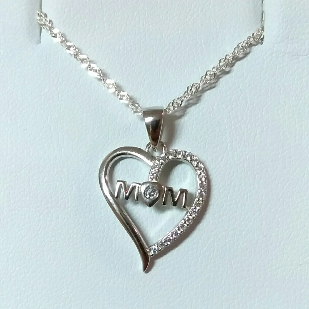 Mom .925 Sterling Silver Pendant Necklace 1/5ctw
