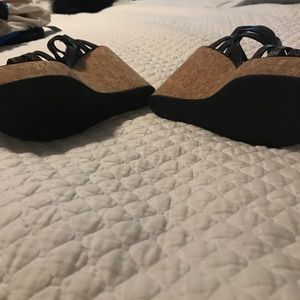 Snake print cork wedges