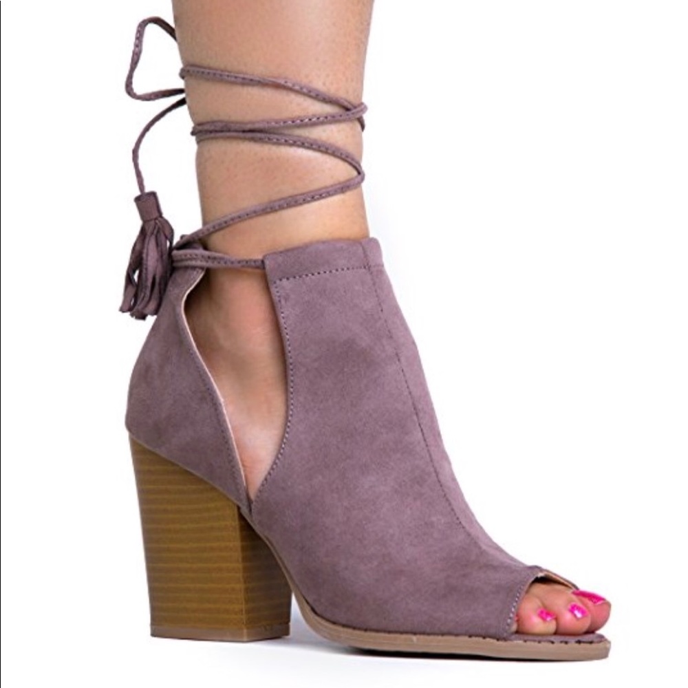 Lace up peep toe booties