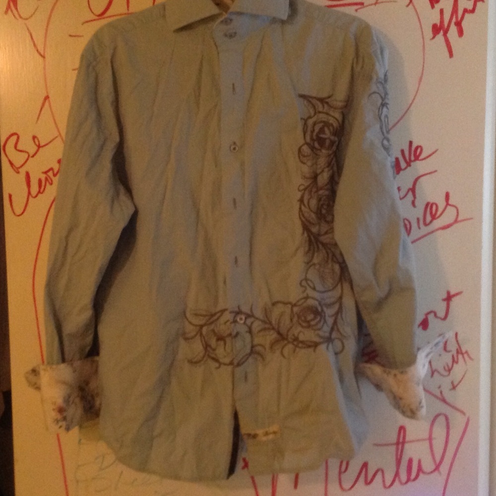 English Laundry Mens Long Sleeve Embroidered Shirt