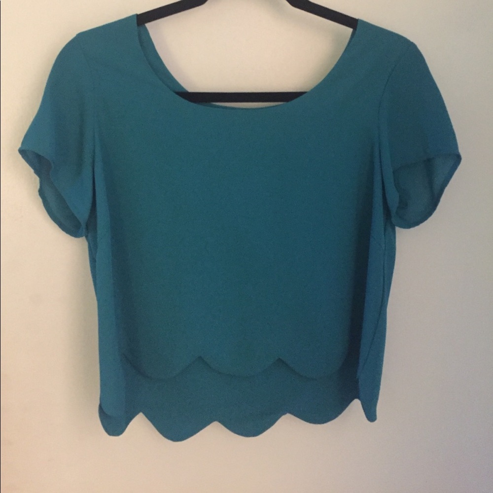 Teal scalloped bottom crop top