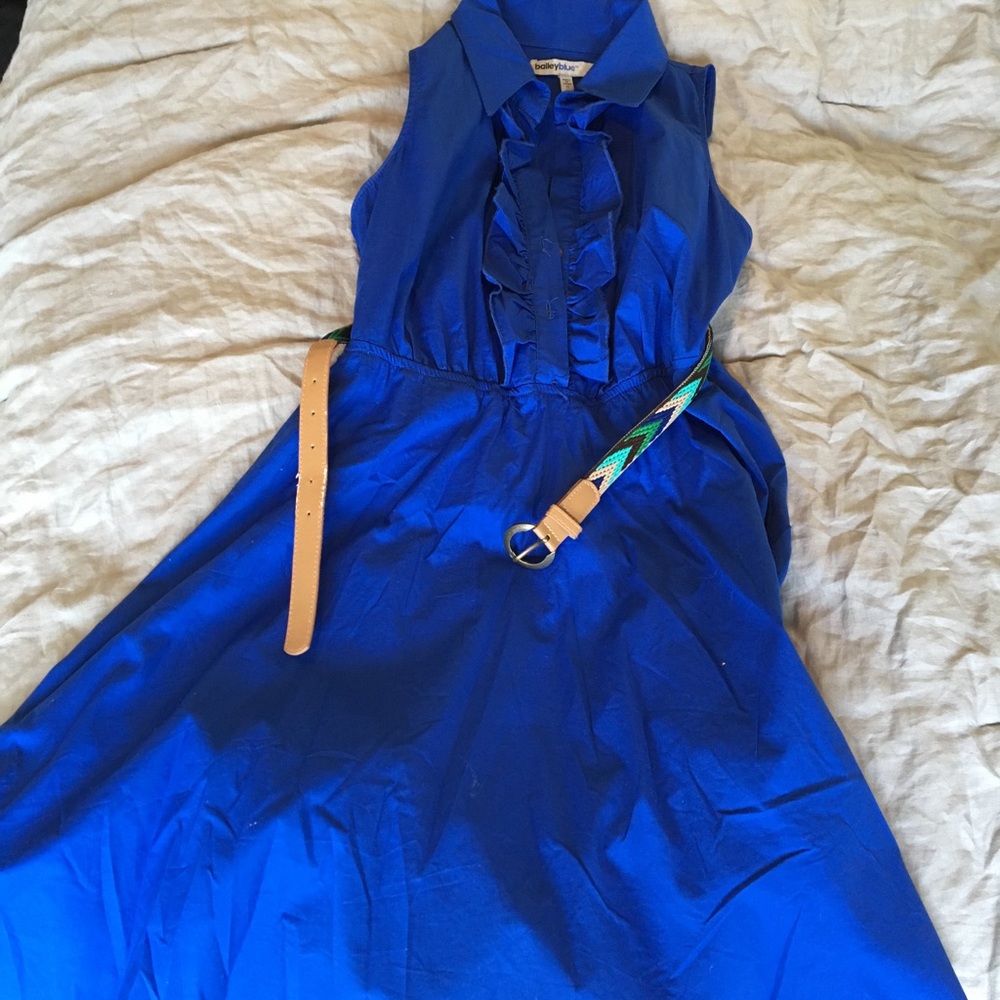 Royal blue ruffle neck dress
