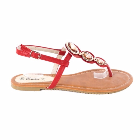 Women Thong Slingback Red Sandals S-1960A - Picture 3 of 4