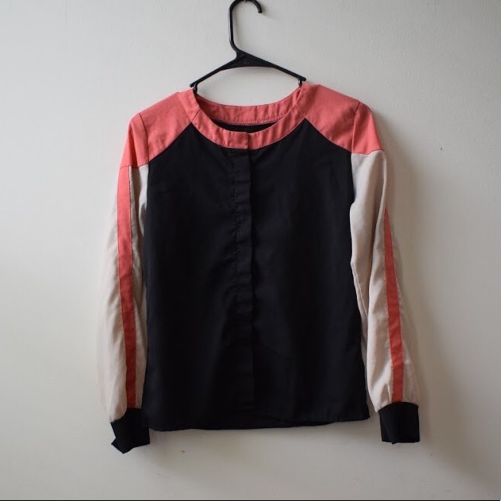 Colorblock Button-Up Blouse