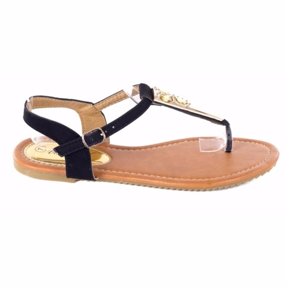 Women Black Slingback Thong Flat Sandals S-2037 - Picture 3 of 4