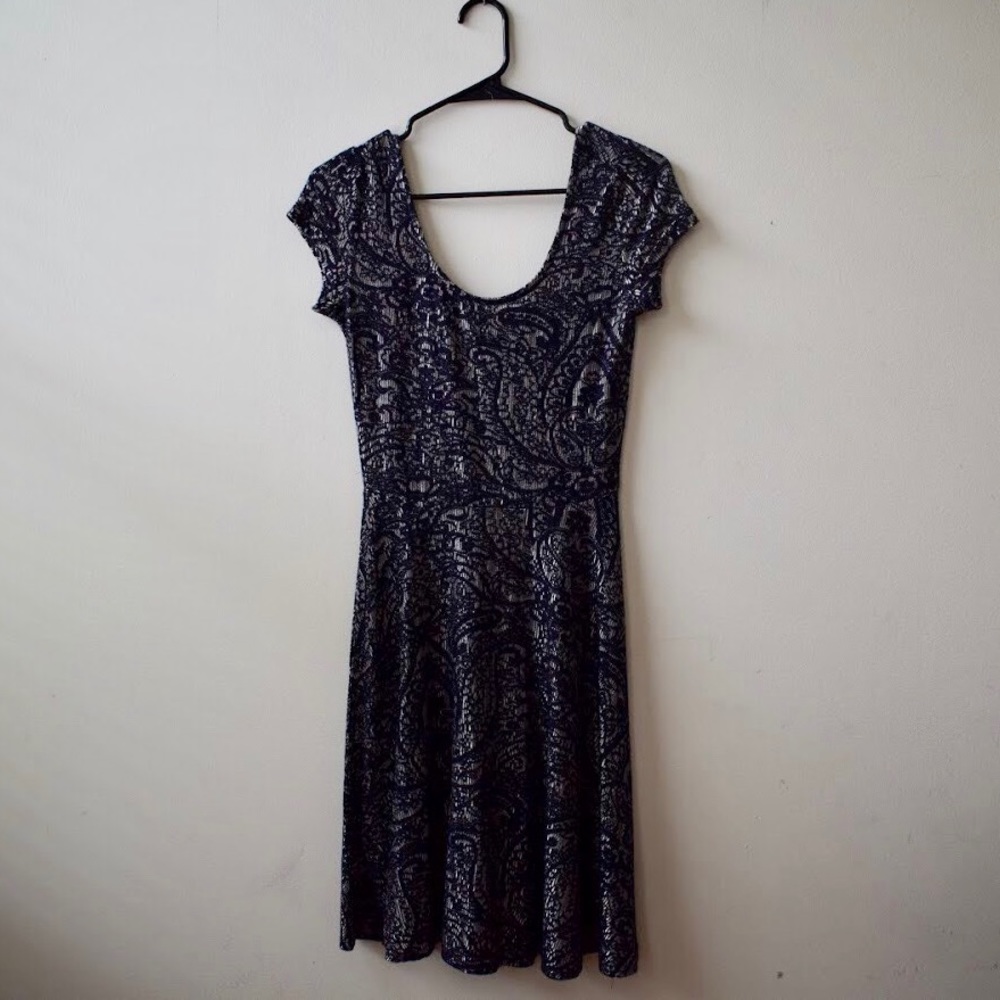 Navy lace/paisley print skater dress