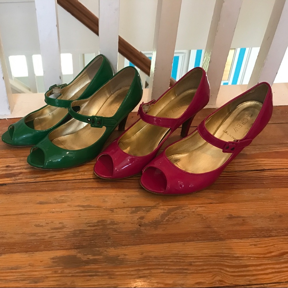 Jcrew peep toe heels green size 8 pink size 8.5
