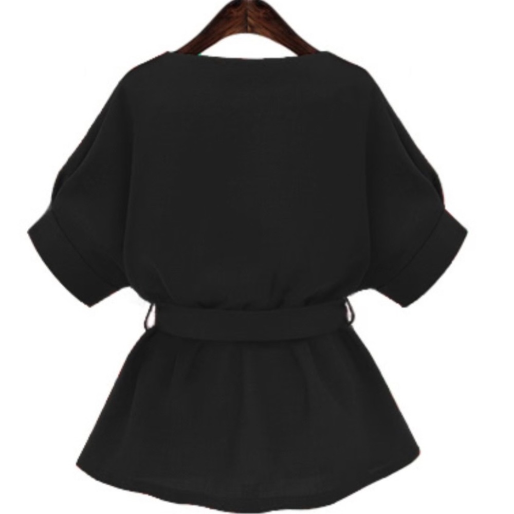 RESTOCKED •new• BLACK V NECK BLOUSE - Picture 2 of 3