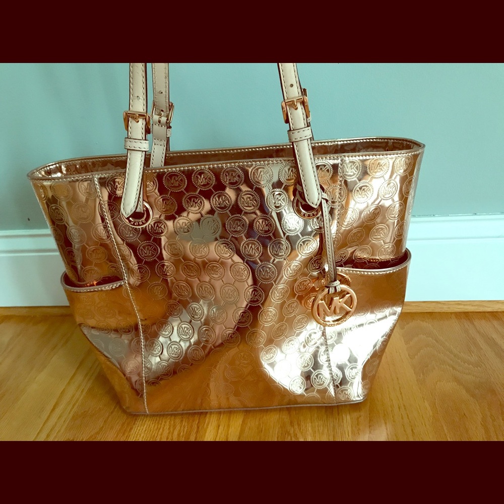 Michael Kors Mirrored Rose Gold Jetsetter Tote