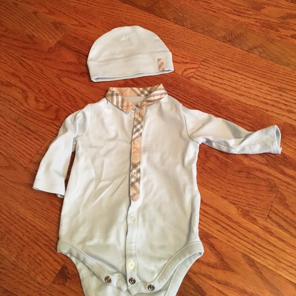 Burberry onesie with soft hat