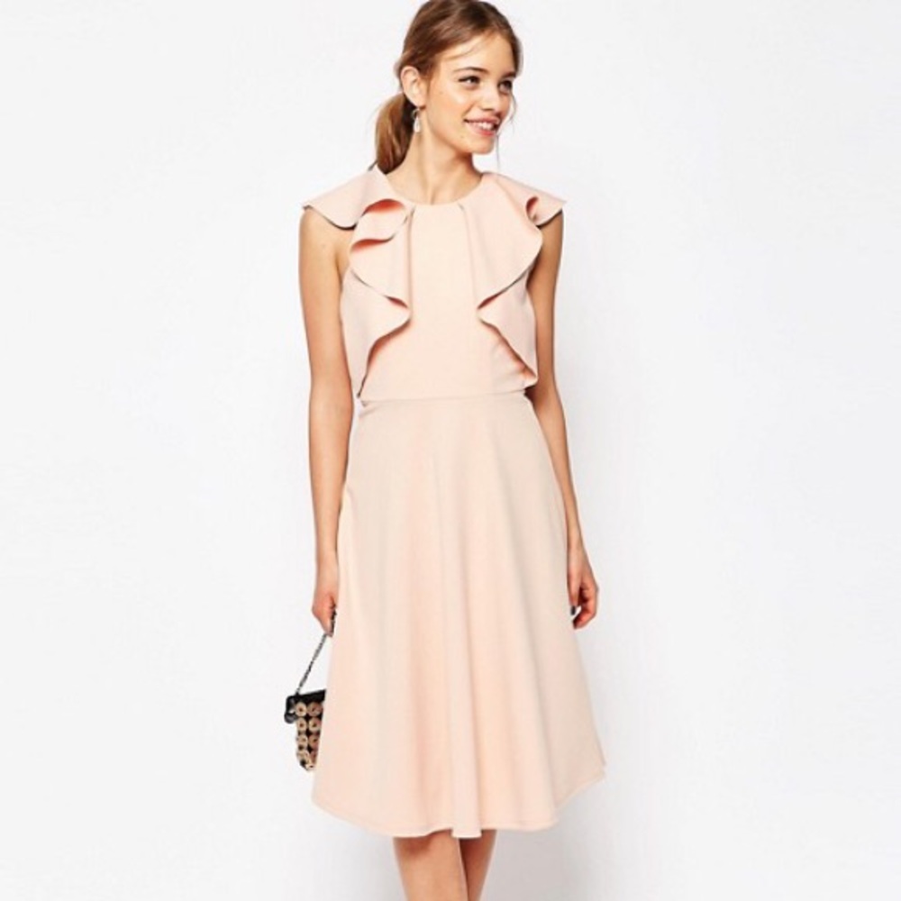 ASOS Ruffle Neck Pale Pink Dress