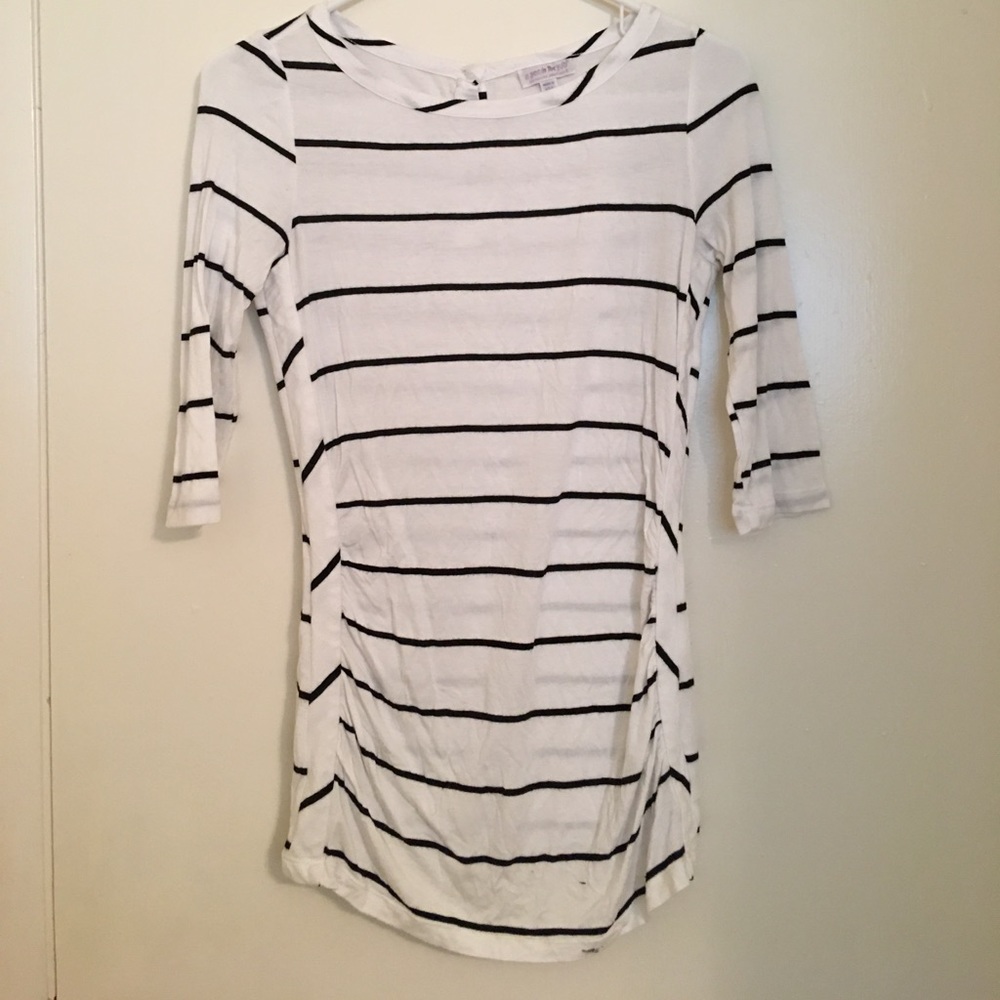 White and black striped soft maternity top