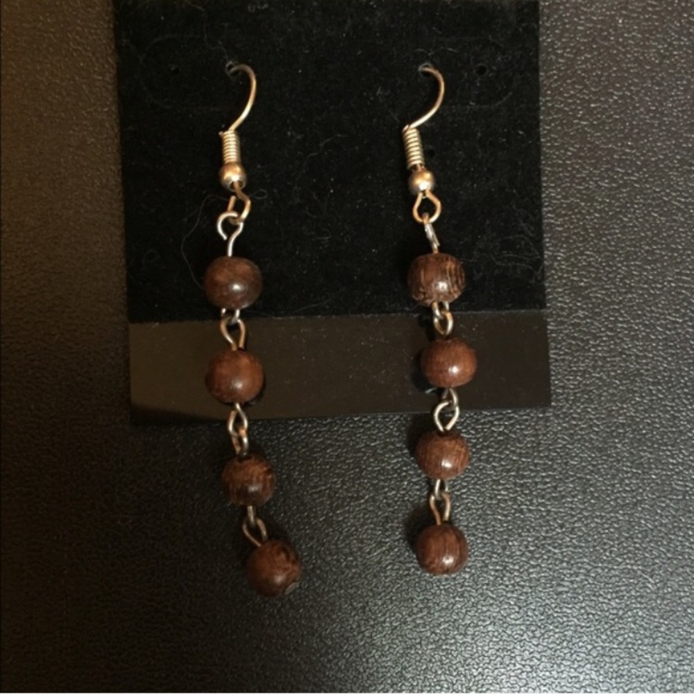 Dangle Wood Bead Earrings w/ Silver Hardware