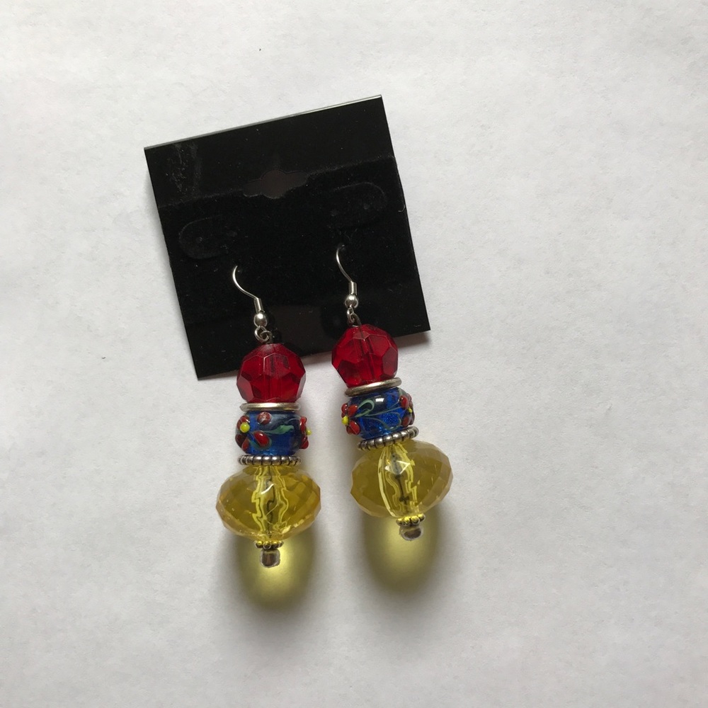 Fashion Jewelry, Earrings, Large beads, Red Blue Y