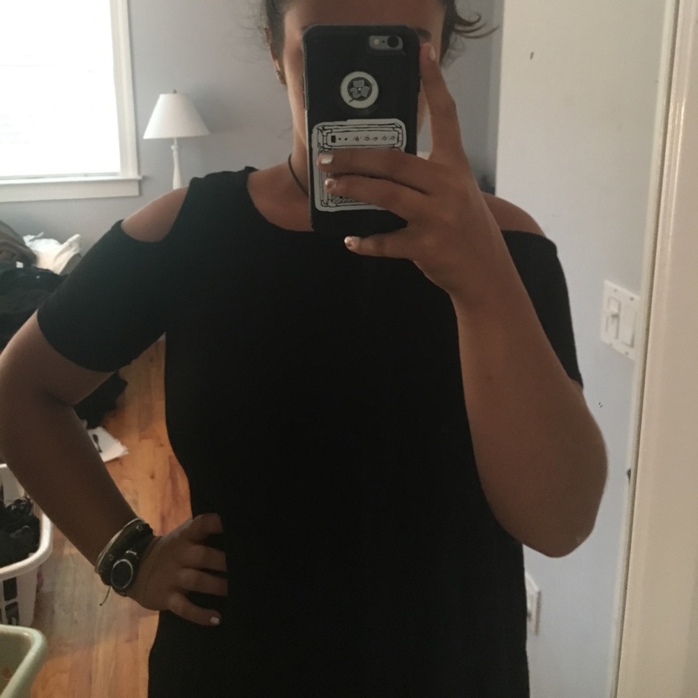 Flowy black cold shoulder top