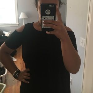 Flowy black cold shoulder top