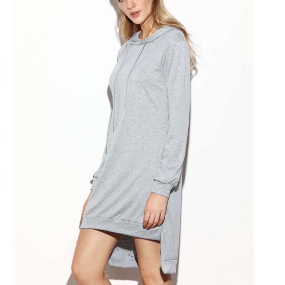 ⚜️New| GREY HOODED SLIT HIGH LOW SWEATSHIRT - Picture 3 of 4