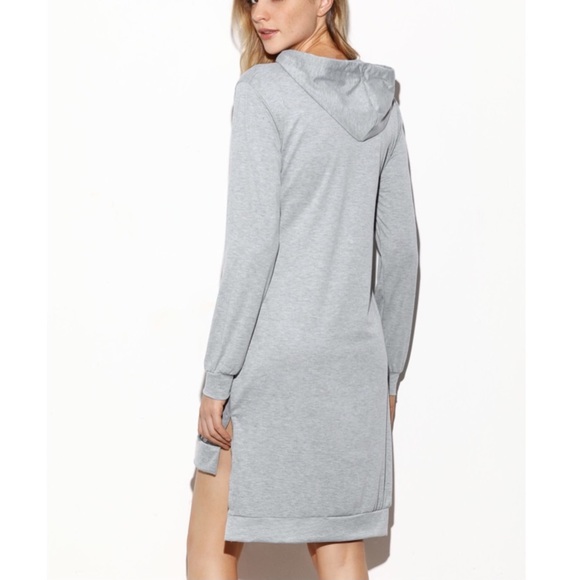 ⚜️New| GREY HOODED SLIT HIGH LOW SWEATSHIRT - Picture 4 of 4