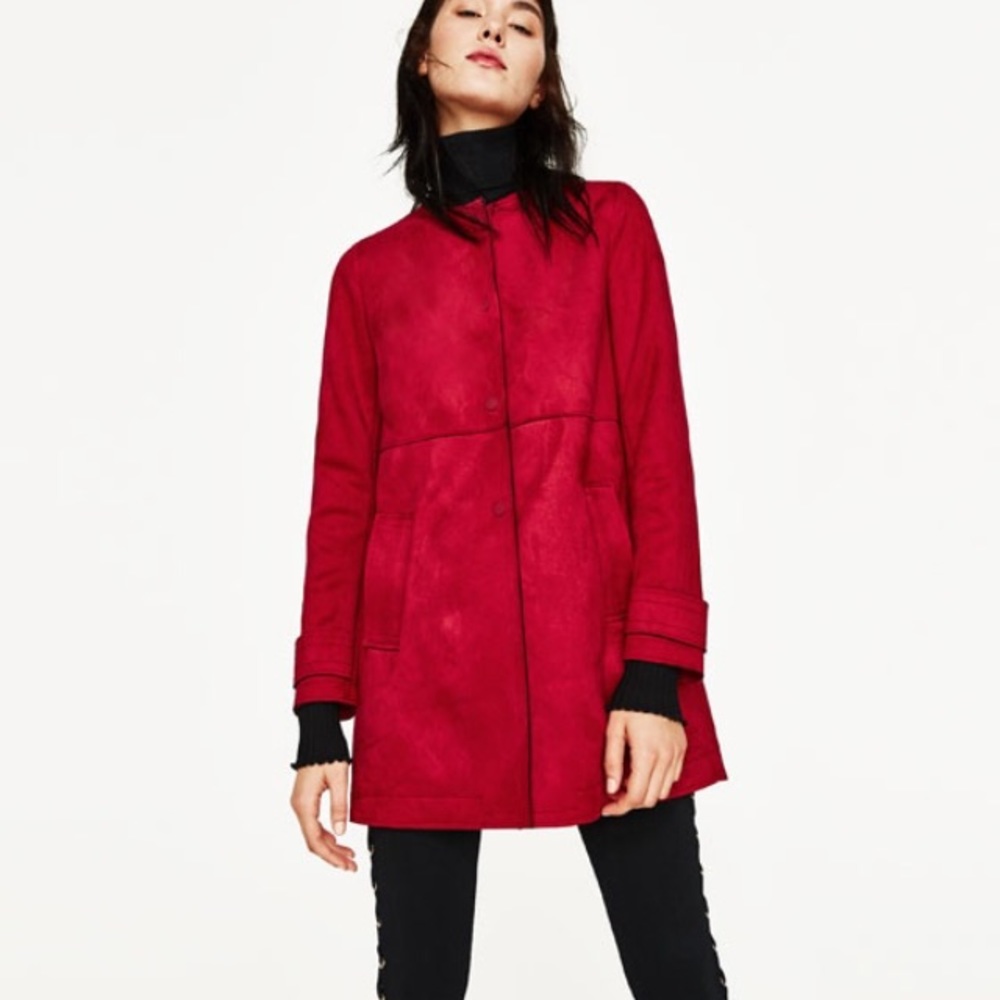 HP🎉Zara faux suede red mid length coat
