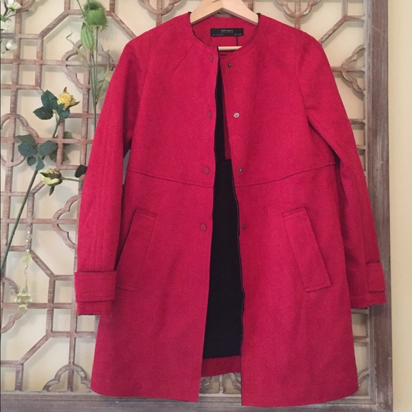 HPπZara faux suede red mid length coat - Picture 5 of 8
