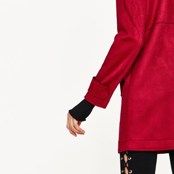 HPπZara faux suede red mid length coat - Picture 4 of 8