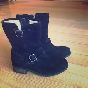 UGG Boots Black Suede w/Buckles & Zipper