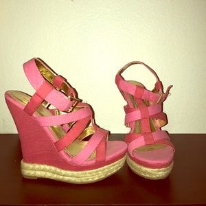Red and pink strappy wedges size 6
