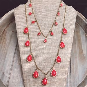 long double strand red and gold statement necklace