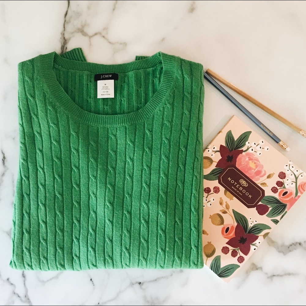 J.Crew Cambridge Cable Crewneck Green Sweater M