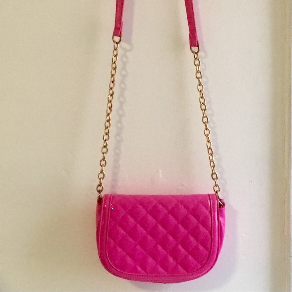 Quilted Hot Pink Small Purse w/ Gold Chain Straps