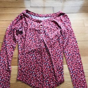 Loose floral half button down long sleeve