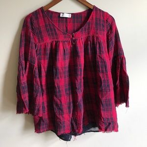 plaid layered blouse