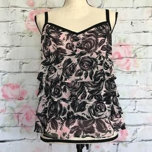Ann Taylor LOFT Pink Black Floral Tank Top Size 10