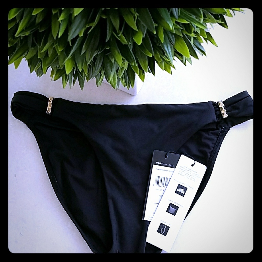 NWT BCBG Swim bottom S black gold accent bikini