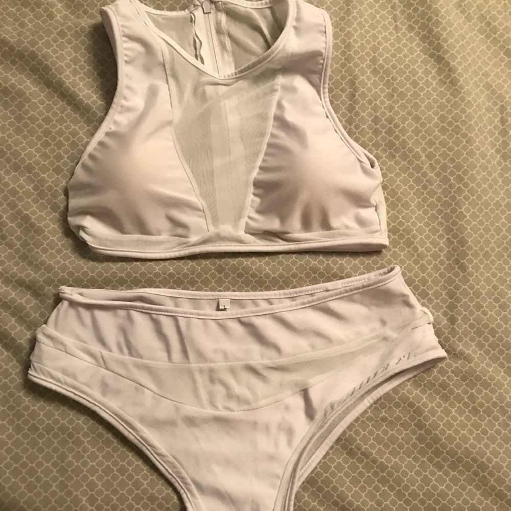 BRAND NEW! White semi sheer matching swimsuit