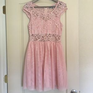 Blush and rose gold sequin party dress