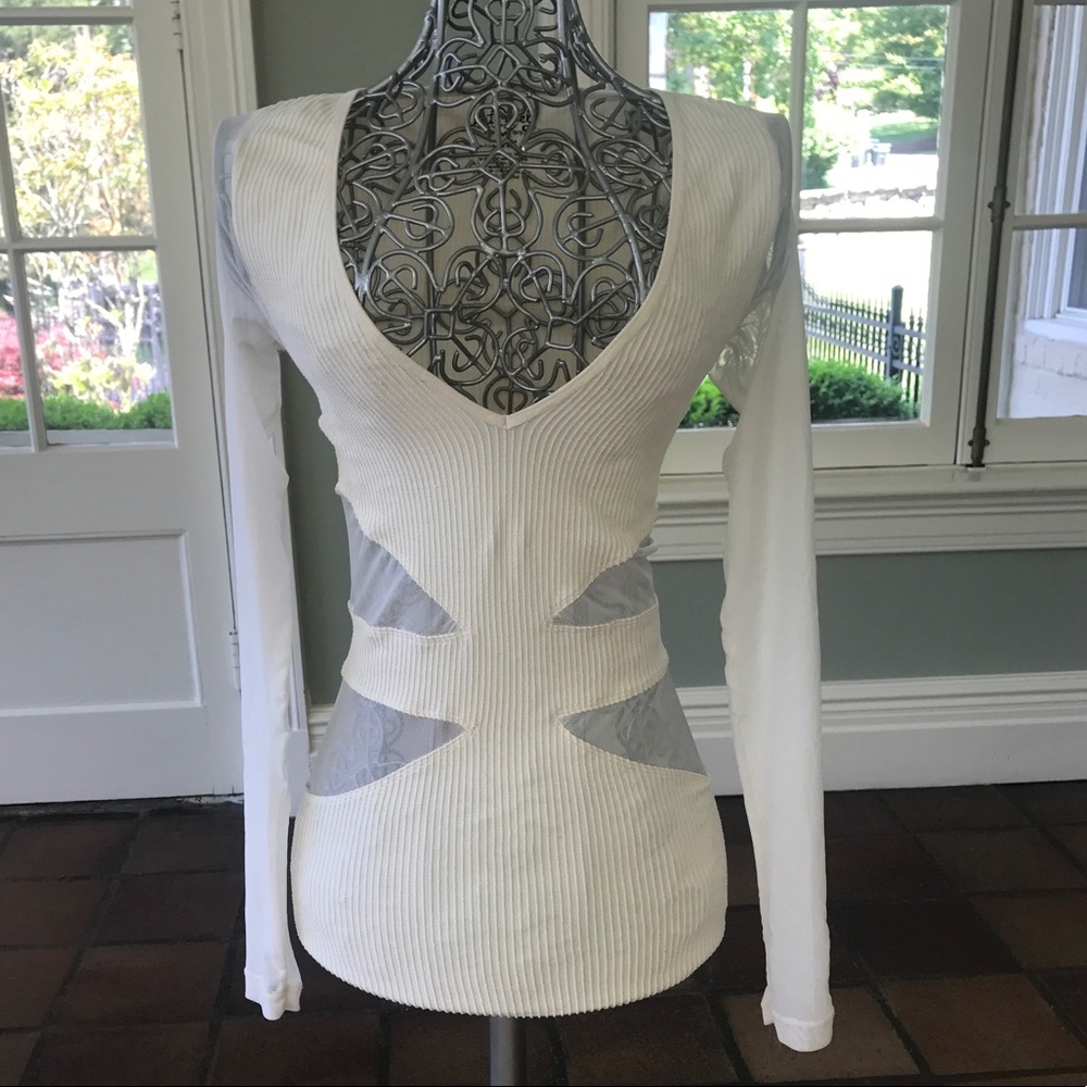 White long sleeve t shirt with mesh