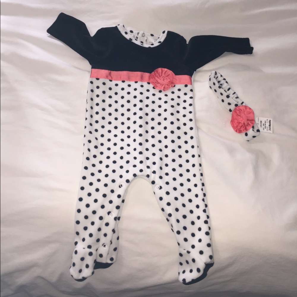 New w/ tags & headband baby girl 3-6 mos onsie